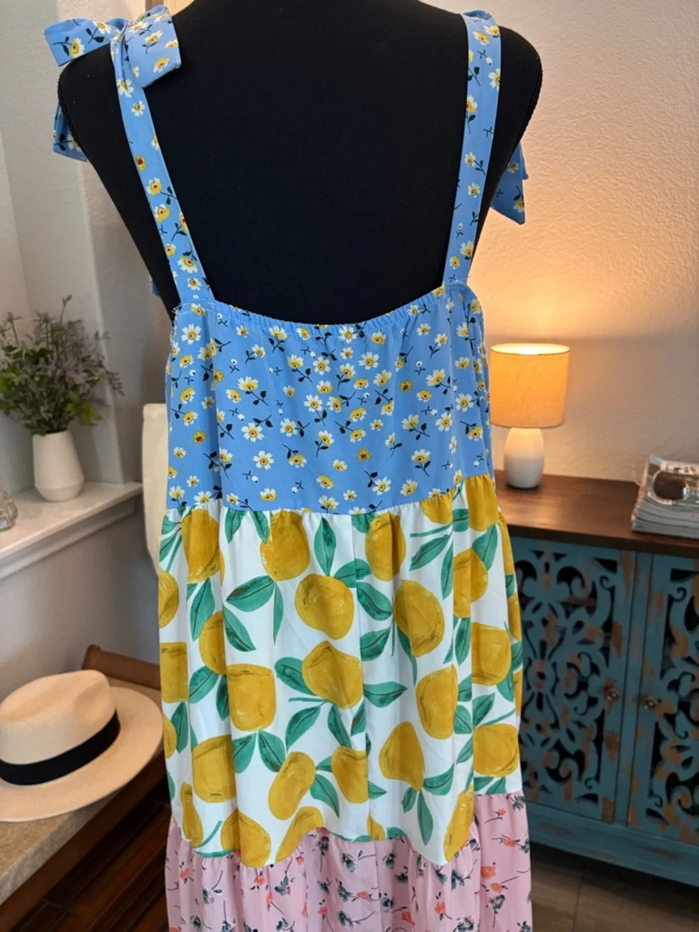 Blue Floral & Lemon Tiered Maxi Dress - Picture 3 of 3
